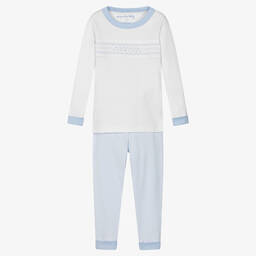 Magnolia Baby-Бело-голубая хлопковая пижама со сборками | Childrensalon Outlet
