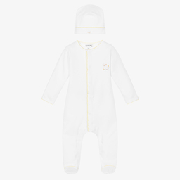 ماغنوليا بيبي-طقم بيبي غرو وقبعة قطن بيما جيرسي لون أبيض للأطفال | Childrensalon Outlet