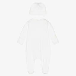 Magnolia Baby-Белый комбинезон и шапочка из хлопка пима с утенком | Childrensalon Outlet