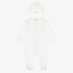 Magnolia Baby-Белый комбинезон и шапочка из хлопка пима с утенком | Childrensalon Outlet