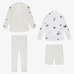 Maison Ava-Boys Ivory Embroidered Butterfly Suit | Childrensalon Outlet