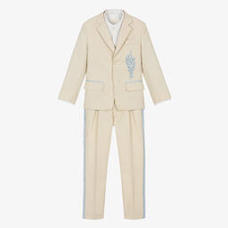 Maison Ava-Кремовый костюм с вышитыми цветами | Childrensalon Outlet