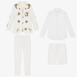 Maison Ava-Boys Ivory & Gold Baroque Crest Suit | Childrensalon Outlet