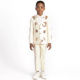 Maison Ava-Boys Ivory & Gold Baroque Crest Suit | Childrensalon Outlet