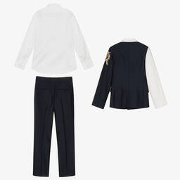 Maison Ava-Кремово-синий костюм с вышивкой | Childrensalon Outlet