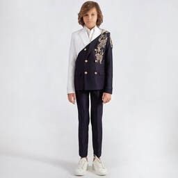 Maison Ava-Кремово-синий костюм с вышивкой | Childrensalon Outlet