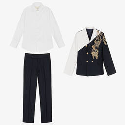 Maison Ava-Кремово-синий костюм с вышивкой | Childrensalon Outlet