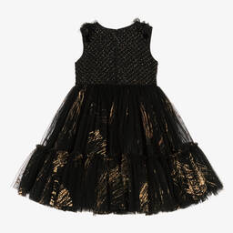 Maison Ava-Girls Black & Gold Pleated Tulle Dress | Childrensalon Outlet