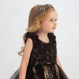 Maison Ava-Girls Black & Gold Pleated Tulle Dress | Childrensalon Outlet