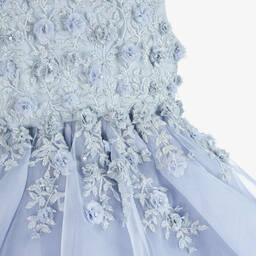 Maison Ava-Girls Blue Embroidered Tulle & Satin Organza Dress | Childrensalon Outlet