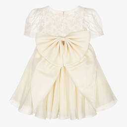 Maison Ava-Girls Ivory Embroidered Satin Organza Dress | Childrensalon Outlet