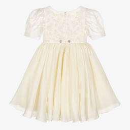 Maison Ava-Girls Ivory Embroidered Satin Organza Dress | Childrensalon Outlet