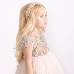 Maison Ava-Girls Pink Pleated Tulle Crystal Dress | Childrensalon Outlet