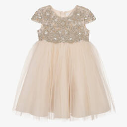Maison Ava-Girls Pink Pleated Tulle Crystal Dress | Childrensalon Outlet