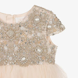 Maison Ava-Girls Pink Pleated Tulle Crystal Dress | Childrensalon Outlet