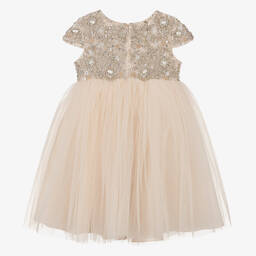 Maison Ava-Girls Pink Pleated Tulle Crystal Dress | Childrensalon Outlet