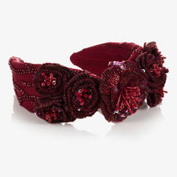 Maison Ava-Girls Red Embroidered Tulle Hairband  | Childrensalon Outlet