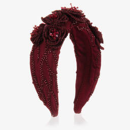 Maison Ava-Girls Red Embroidered Tulle Hairband  | Childrensalon Outlet