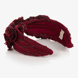 Maison Ava-Girls Red Embroidered Tulle Hairband  | Childrensalon Outlet