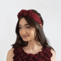 Maison Ava-Girls Red Embroidered Tulle Hairband  | Childrensalon Outlet