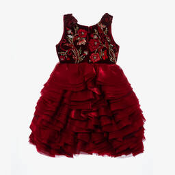 Maison Ava-Красное платье из бархата и органзы с вышивкой | Childrensalon Outlet