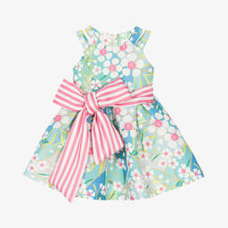 Mama Luma-Girls Blue Floral Satin Dress | Childrensalon Outlet