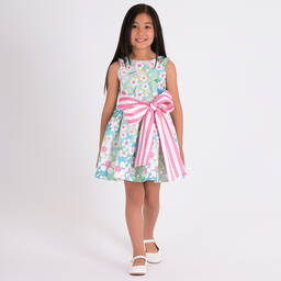Mama Luma-Girls Blue Floral Satin Dress | Childrensalon Outlet