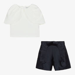 ماما لوما-طقم شورت مزين بكشكش لون عاجي وكحلي | Childrensalon Outlet