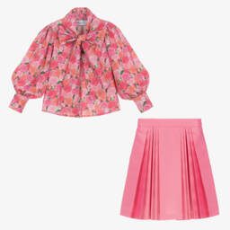 ماما لوما-طقم تنورة لون زهري بطبعة ورود | Childrensalon Outlet