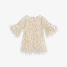 Mama Luma-فستان بناتي ذهبي مزين بالريش | Childrensalon Outlet