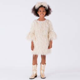 Mama Luma-فستان بناتي ذهبي مزين بالريش | Childrensalon Outlet