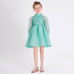 Mama Luma-فستان أورغانزا وتافتا لون أخضر نعناعي | Childrensalon Outlet