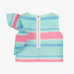 ماما لوما-بلوز ساتان مقلم لون أخضر وزهري للبنات | Childrensalon Outlet