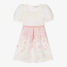 Mama Luma-طقم تنورة ساتان لون عاجي وزهري | Childrensalon Outlet