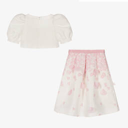 Mama Luma-طقم تنورة ساتان لون عاجي وزهري | Childrensalon Outlet