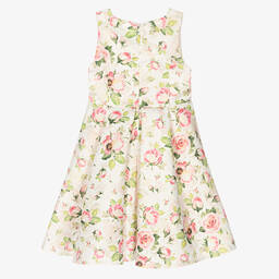 Mama Luma-Кремово-розовое атласное платье с розами | Childrensalon Outlet