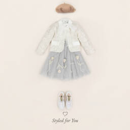 Mama Luma-جاكيت بترتر تويد لون عاجي للبنات | Childrensalon Outlet