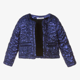 Mama Luma-Girls Metallic Blue Quilted Jacket | Childrensalon Outlet