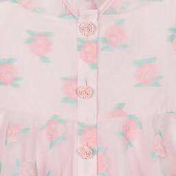 Mama Luma-فستان أورغانزا لون زهري بطبعة ورود | Childrensalon Outlet