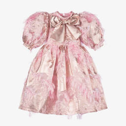 Mama Luma-Girls Pink Metallic Jacquard Dress | Childrensalon Outlet