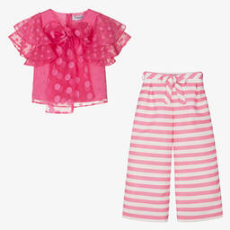Mama Luma-Girls Pink Polkadot & Stripe Trouser Set | Childrensalon Outlet