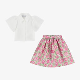 Mama Luma-Girls Pink Rose Skirt Ensemble | Childrensalon Outlet
