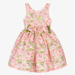 Mama Luma-Girls Pink Satin Rose Dress | Childrensalon Outlet