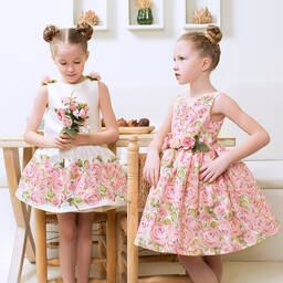 Mama Luma-Girls Pink Satin Rose Dress | Childrensalon Outlet