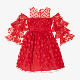 Mama Luma-Girls Red Chiffon Polka Dot Dress | Childrensalon Outlet