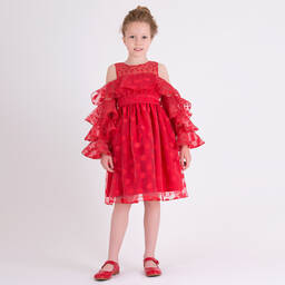 Mama Luma-Girls Red Chiffon Polka Dot Dress | Childrensalon Outlet
