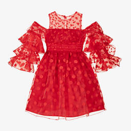 Mama Luma-Girls Red Chiffon Polka Dot Dress | Childrensalon Outlet