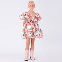 Mama Luma-فستان ساتان للبنات مزين بأزهار البرتقال | Childrensalon Outlet