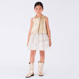 Mama Luma-بلوزة ساتان ذهبية براقة للبنات | Childrensalon Outlet