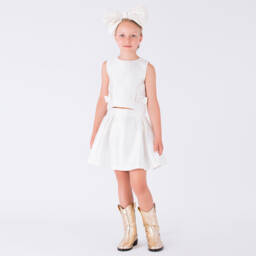 Mama Luma-Girls Silky Ivory Pleated Skirt | Childrensalon Outlet
